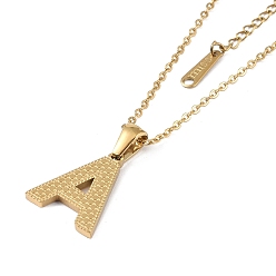 Letter A Ion Plating(IP) Ion Plating(IP) Initial Letter 304 Stainless Steel Pendant Necklaces, Real 18K Gold Plated, Letter A, 15.87 inch(40.3cm), Pendant: about 17x14mm
