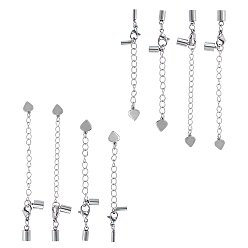 Stainless Steel Color 304 Stainless Steel Chain Extender, with Cord Ends, Curb Chains and Lobster Claw Clasps, Stainless Steel Color, 8sets/box