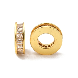 Золотой Стойки обшивки латунь кубического циркония европейский шариков, бусины с большим отверстием, без кадмия и без свинца, долговечный, плоско-круглые, золотые, 9x3 мм, отверстие : 4.5 мм