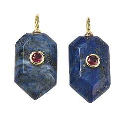 Lapislázuli Naturales lapis lazuli colgantes, con micro latón allanan circonio cúbico, encanto hexagonal, facetados, chapado en rack, larga duración plateado, sin plomo y el cadmio, real 18 k chapado en oro, 32x15x6.5 mm, agujero: 4 mm