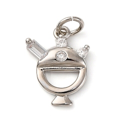 Платина Латунные подвески-десерты с микропаве из кубического циркония, с целью перехода в кольце, долговечный, без кадмия и без свинца, стойки покрытие, платина, 14.5x11.5x3 мм, отверстие : 3 мм