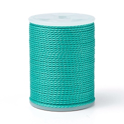 Turquoise Round Waxed Polyester Cord, Taiwan Waxed Cord, Twisted Cord, Turquoise, 1mm, about 12.02 yards(11m)/roll