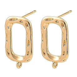 Real 18K Gold Plated SHEGRACE Brass Earring Stud Earring Findings, Rectangle, with Loop, Cadmium Free & Lead Free & Nickel Free, Real 18K Gold Plated, 19x11mm, Hole: 1mm, Pin: 12x0.8mm