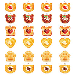Mixed Shapes 24 шт 6 стили подвески из непрозрачной смолы, имитация еды, тост очарование, с платиновыми петлями, разнообразные, 21~25.5x22~23x6.5~11.5 мм, отверстие : 2 мм, 4 шт / стиль