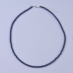 Blau Glasperlenketten, mit Messing Karabinerverschlüsse, facettierte runde Perlen, Blau, 16.5 Zoll~16.7 Zoll (42~42.5cm)x2mm