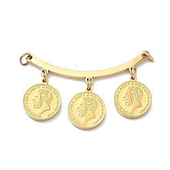 Настоящее золото 18K 304 Подвески-коннекторы для религиозных медальонов из нержавеющей стали, triple georgivis vdg britt omn rex fd ind imp coin links, ионное покрытие (ip), реальный 18 k позолоченный, 20.5x33 мм, отверстие : 2 мм