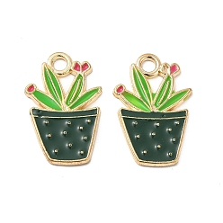 Темно-серый Подвески из эмали и сплава, очарование растения в горшке, золотые, темно-серый, 22x14.5x1.5 мм, отверстие : 2.5 мм
