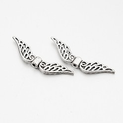 Античное Серебро Сплавочные овальные бусины тибетского стиля , без кадмия и без свинца, крылья, античное серебро, 7x31x3 мм, отверстие: 1 мм, около 1100 шт / кг