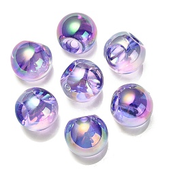 Slate Blue Transparent UV Plating Rainbow Iridescent Acrylic Beads, Round, Slate Blue, 18.5mm, Hole: 4mm