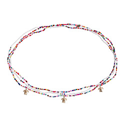 Turtle Богемный сплав морской зверь подвеска стеклянный бисер 3 многослойные талии живота эластичные цепи для женщин, красочный, золотые, черепаха, 800 мм, 3 шт / комплект