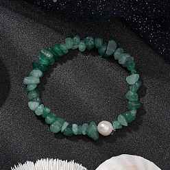Зеленый Авантюрин Браслеты из натурального зеленого авантюрина для женщин, с культивированным пресноводным жемчугом, внутренний диаметр: 2-1/8 дюйм (5.5 см)