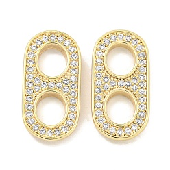 Real 18K Gold Plated Brass Micro Pave Clear Cubic Zirconia Connector Charms, Oval Links, Cadmium Free & Nickel Free & Lead Free, Real 18K Gold Plated, 18x9x2mm, Hole: 4.5x5mm