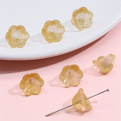 (932FM) Темно-синий аква-матовый с подкладкой 10шт. прозрачные стеклянные колпачки с градиентным цветом, шестилепестковые цветы, сиреневые, темно-золотистые, 12x7 мм