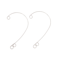 Stainless Steel Color Tarnish Resistant 316 Stainless Steel Ear Cuff Findings, Climber Wrap Around Non Piercing Earring Findings with 3 Loop, Stainless Steel Color, 59x38x0.5mm, Hole: 4mm