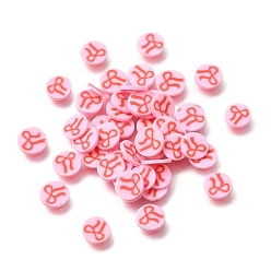 Pink Ручной полимерной глины кабошонов, плоские круглые с бантом, розовые, 5~6x0.5~1 мм, Около 23475 шт / 500 г