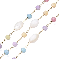 Настоящее золото 18K Цепочки из ракушек и хрустальных бусин ручной работы, для ожерелья браслеты решений, с 304 цепями из нержавеющей стали, пайки, с катушкой, реальный 18 k позолоченный, 9x6 мм, кристалл: 4 мм в диаметре, Ссылки: 2x1.5x0.2 мм & 2.5x1x0.2 мм, Интервал: 7 мм, около 32.81 футов (10 м) / рулон