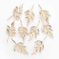 Real 18K Gold Plated Brass Links connectors, Nickel Free, Leaf, Real 18K Gold Plated, 32x14x1mm, Hole: 1mm
