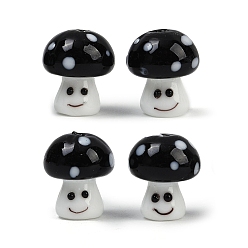 Черный Бусины лэмпворк , гриб смайлик, чёрные, 16x14 мм, отверстие : 1.8 мм