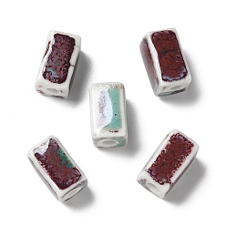 Colorful Handmade Porcelain Beads, Cuboid, Colorful, 12~13x7~7.5x7~7.5mm, Hole: 2.5mm