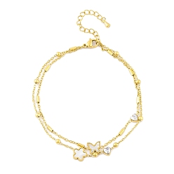 Бабочка Ионное покрытие (ip) 304 браслет из нержавеющей стали, браслет с подвесками из кубического циркония и синтетических ракушек, золотые, бабочка, 8-1/4 дюйм (21 см)