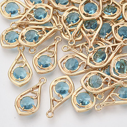 Темно-Голубой Граненые подвески стекла, с настройками открытой спины из экологически чистого сплава, без никеля , слеза, золотой свет, глубокое синее небо, 21x11x3.5 мм, отверстие : 1.6 мм