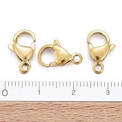 Real 18K Gold Plated Ion Plating(IP) 304 Stainless Steel Lobster Claw Clasps, Parrot Trigger Clasps, Real 18k Gold Plated, 13x8x4mm, Hole: 1.5mm