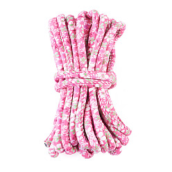 Pourpre 5m Cordons en polyester imprimés de motifs floraux ethniques, ronde, fuchsia, 7x5mm, environ 5.47 yards (5m)/ensemble