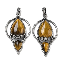 Ojo de Tigre Colgantes de ojo de tigre naturales, dijes en forma de lágrima de latón chapado en estante, plata antigua, sin plomo y cadmio, 49.5x28x7 mm, agujero: 8x5 mm