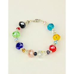 Разноцветный Стеклянные браслеты, с железом выводы и латуни магнитные застежки, красочный, 198 мм
