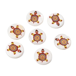 Turtle Плоские круглые бусины из натуральных пресноводных ракушек с принтом в виде морских волн, черепаха, 15.5x3~3.5 мм, отверстие : 0.8 мм