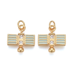 Настоящее золото 18K Латунные микропаве прозрачные кубические циркониевые подвески, с голубой эмалью и прыжковыми кольцами, долговечный, форма спутника, реальный 18 k позолоченный, 12x12x3 мм, отверстие : 3 мм