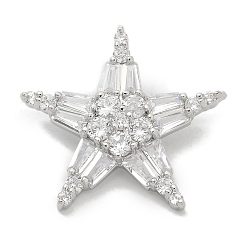 Прозрачный Стойка гальванопокрытие латунные кнопки с микропаве из кубического циркония, долговечный, без свинца и без кадмия, звезда, платина, 1-луночное, прозрачные, 28.5x27.5x8 мм, отверстие : 1.6 мм
