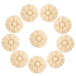 Цвет Древесины 12шт. резная деревянная накладка, центральная цветочная длинная аппликация, дверной шкаф-кровать неокрашенный декор европейский стиль, деревесиные, 30x7 мм