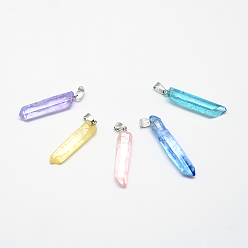 (52) Непрозрачная лаванда Натуральные кристаллы с кварцевым кристаллом, с фурнитурой железной платинового оттенка, пуля, разноцветные, 35~42x8.5~9.5x7~7.5 мм, отверстие : 4x6 мм
