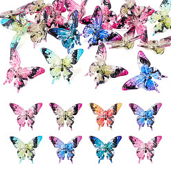 Mixed Color 24Pcs Printed Transparent Acrylic Beads, Butterfly, Mixed Color, 33x39x12mm, Hole: 2.5mm