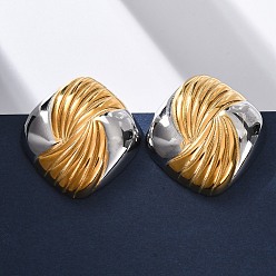 Rhombus 304 двухцветные серьги-гвоздики из нержавеющей стали, реальный 18 k позолоченный, ромб, 29x28.5 мм