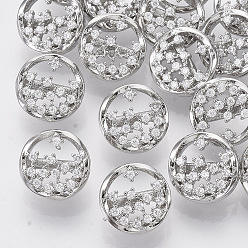 Platinum Brass Shank Buttons, with Micro Pave Cubic Zirconia, Flat Round, Clear, Platinum, 10.5x7mm, Hole: 1.4mm