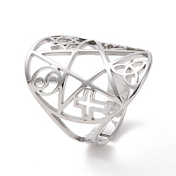 Нержавеющая Сталь Цвет Не тускнеющая звезда с матросским узлом и шнуром и регулируемым кольцом инь-янь, тема йоги 304 полое широкое кольцо из нержавеющей стали для женщин, цвет нержавеющей стали, размер США 7 3/4 (18 мм)