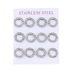 Нержавеющая Сталь Цвет 304 из нержавеющей стали серьги, со стразами, кольцо, цвет нержавеющей стали, 13 мм, 12 шт / комплект