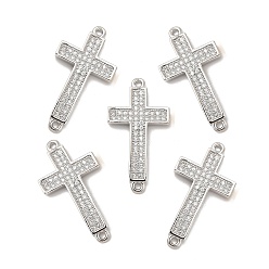 Platino Dijes de conector de zirconia cúbica transparente con micro pavé de latón, sin cadmio y níque y plomo, vínculos cruzados de religión, Platino, 25.5x13.5x2 mm, agujero: 1 mm