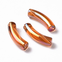 Шоколадный УФ-покрытие прозрачные радужные переливающиеся акриловые бусины, изогнутая трубка, цвет шоколада, 32~33x10x8 мм, отверстие : 1.6 мм