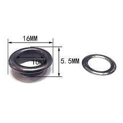 Черный Цвет Металла Латунные втулки, с железной прокладкой, для изготовления пакетов, плоско-круглые, металлический черный , 1.6x0.55 см, отверстие : 10 мм