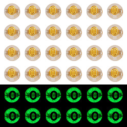 Letter O 50G Luminous Transparent Acrylic Beads, Flat Round with Letter, Glow in the Dark, Golden Metal Enlaced, Letter O, 7x4mm, Hole: 1.8mm, about 370pcs/50g
