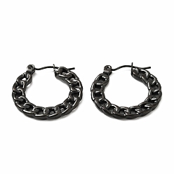 Electrophoresis Black Ion Plating(IP) 304 Stainless Steel Curb Chain Shape Stud Earrings for Women, Electrophoresis Black, 20x22x2mm, Pin: 0.7mm