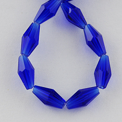 Blue Glass Beads Strands, Faceted, Bicone, Blue, 8x4x4mm, Hole: 1mm