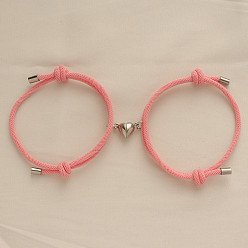 Ярко-Розовый Магнитные плетеные браслеты из сплава в форме сердца для пары подруг, ярко-розовый, 5-1/2~10-1/4 дюйм (14~26 см)