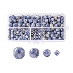 Blauer Fleck Jaspis 340 Stück 4 Größen natürliche blaue Flecken Jaspisperlen, Runde, 4 mm / 6 mm / 8 mm / 10 mm, Bohrung: 0.8~1 mm