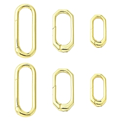 Настоящее золото 18K 6шт 3 стили латунные пружинные затворные кольца, овальные, реальный 18 k позолоченный, 16.5~25x8~10x3~3.5 мм, отверстие : 11.5~21 мм, 2 шт / стиль