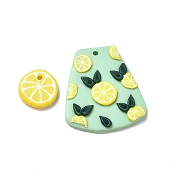 Mixed Color Handmade Polymer Clay Pendants Sets, Lemon & Trapezoid with Lemon Slices Charm, Mixed Color, 31.5x29x4.5mm, Hole: 2mm, 2pcs/set