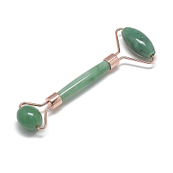 Green Aventurine Natural Green Aventurine Massage Tools, Facial Rollers, with Brass Findings, Rose Gold, 13.5~15.3x4~6x2~2.05cm